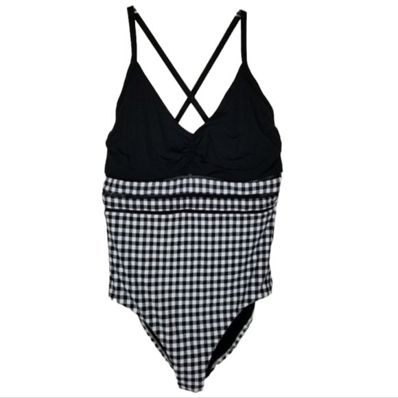 Seafolly Womens One Piece Swimsuit Size 16 Black White Checks Cutouts Underwire - Picture 1 of 7